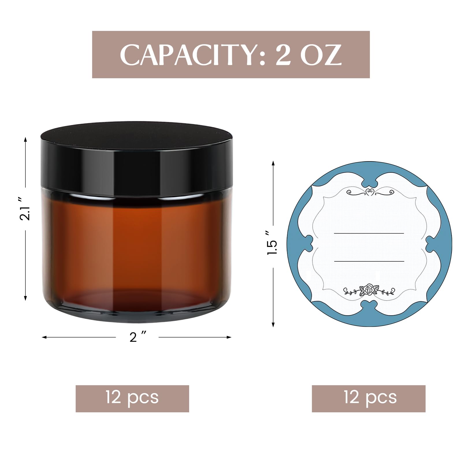 Jarra Qeirudu amber 2oz con liner interno para sellado fiable.