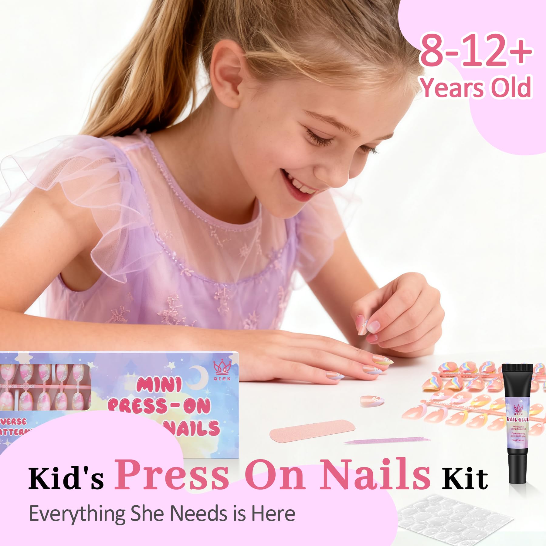 QIEK diseños florales en uñas, estilo juvenil para niñas.
