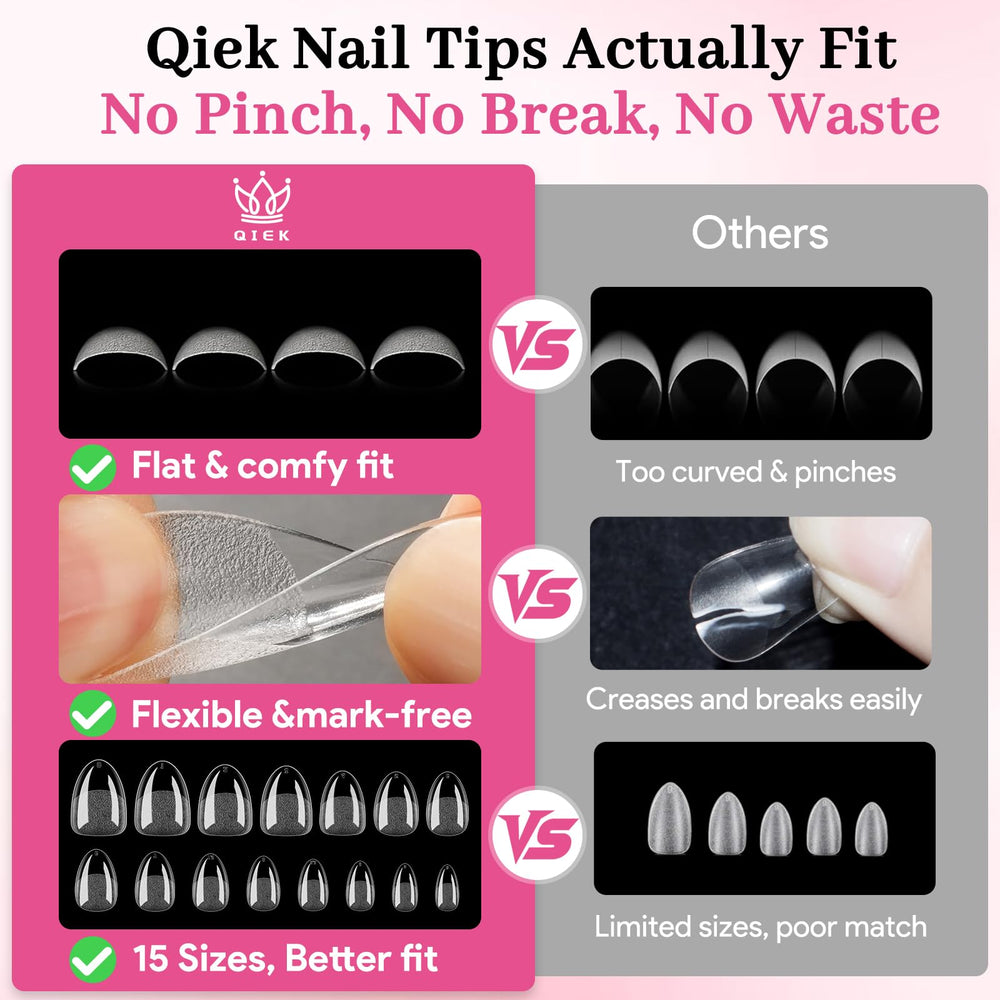 QIEK Long-lasting almond tips designed for extended wear and strength.