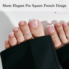 Francesas con borde blanco en las uñas de los pies para aplicación rápida.
