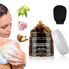 QiFind barra negra beldi con argán y rosas para exfoliar y tonificar la piel.