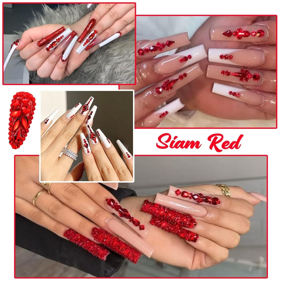 qiipii conjunto piedras rojas uñas ocho formas