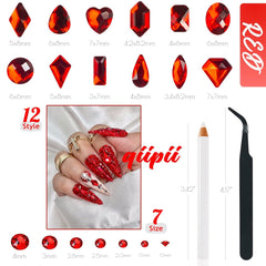 qiipii cristales k9 rojos para uñas, brillo intenso y duradero