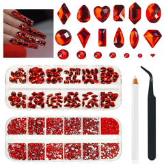 qiipii piedras rojas para uñas con formas múltiples, brillo duradero