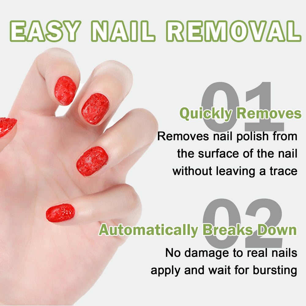 QIUFSSE skin-friendly formula highlights gentle removal for nails and cuticles.