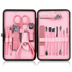 Set QLNE 15 en 1 con estuche rosa para manicura en casa