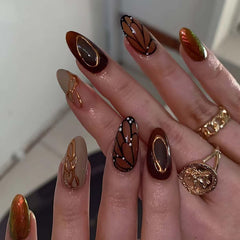 QQPPOLIU uñas postizas mariposa almendra marrón para aspecto elegante y duradero