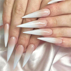 QQPPOLIU uñas postizas stiletto gradiente rosa-blanco para un acabado elegante.