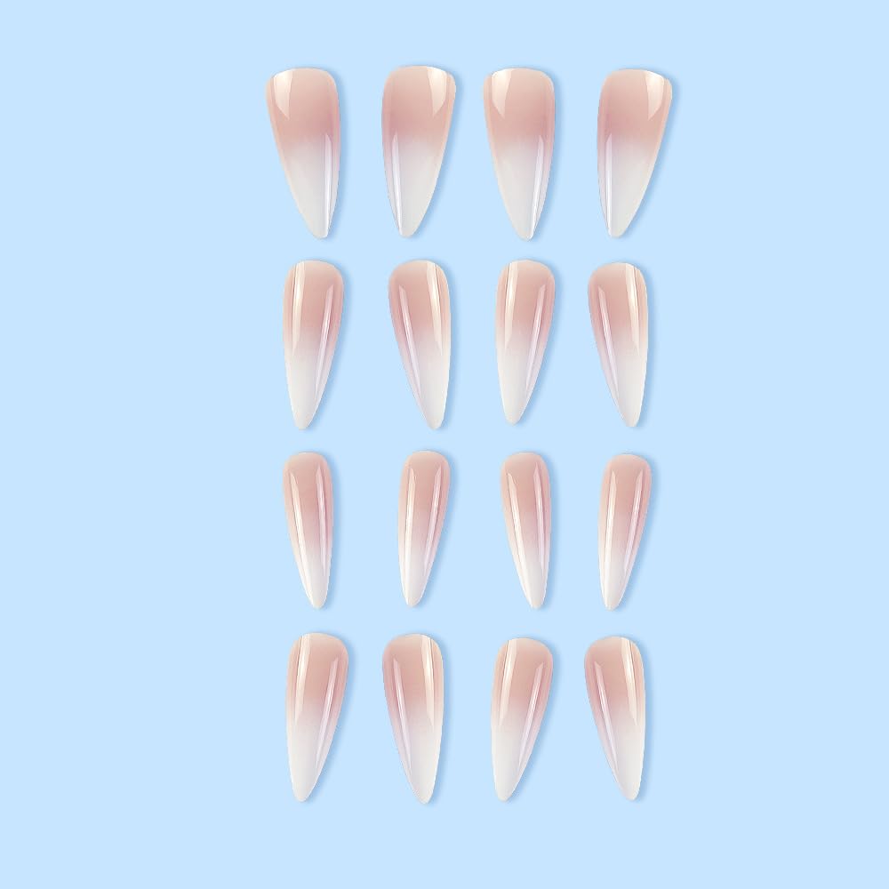 QQPPOLIU kit rápido de uñas postizas con 24 piezas y gradiente rosa-blanco.
