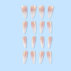 QQPPOLIU kit rápido de uñas postizas con 24 piezas y gradiente rosa-blanco.