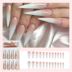 QQPPOLIU uñas postizas stiletto gradiente rosa-blanco, ideal para manicura rápida.