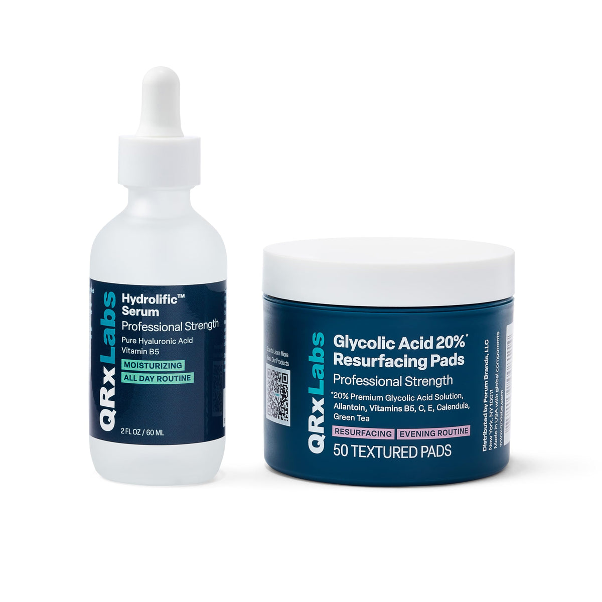 Discos exfoliantes QRxLabs con ácido glicólico al 20% para piel suave