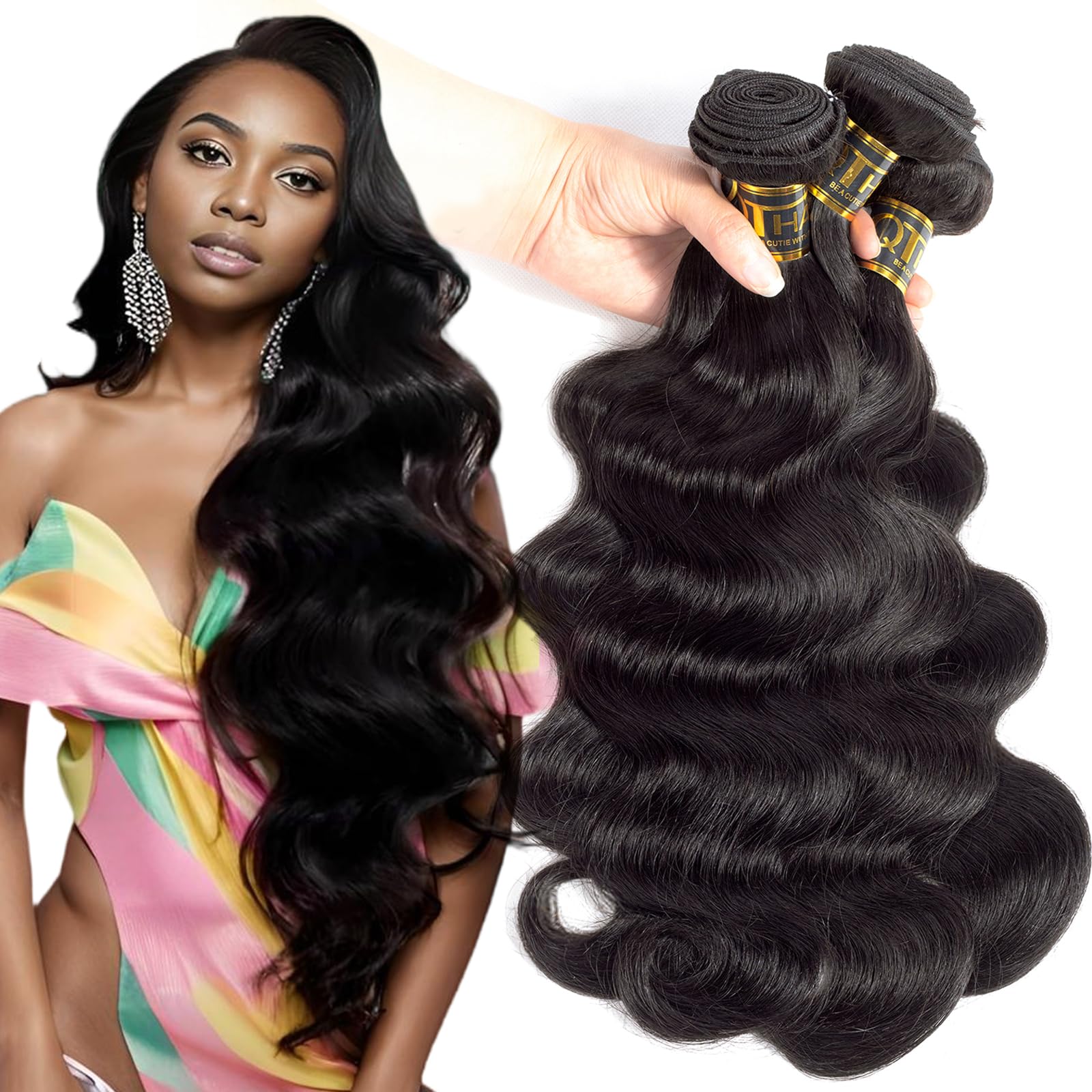 QTHAIR cabello brasileño virgen con ondas de cuerpo 20 pulgadas, aspecto natural y versátil.