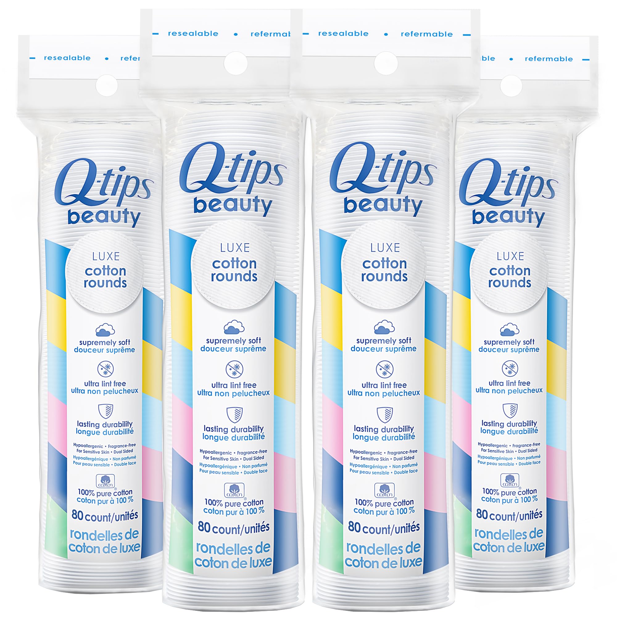 Q-Tips Beauty Luxe discos de algodón: remoción suave de maquillaje y cuidado facial.
