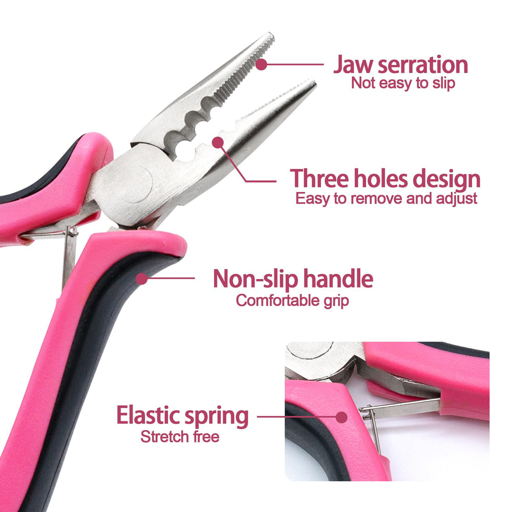 Quacc pinzas para extensiones, mango ergonómico, rosa, agarre cómodo para sesiones prolongadas.
