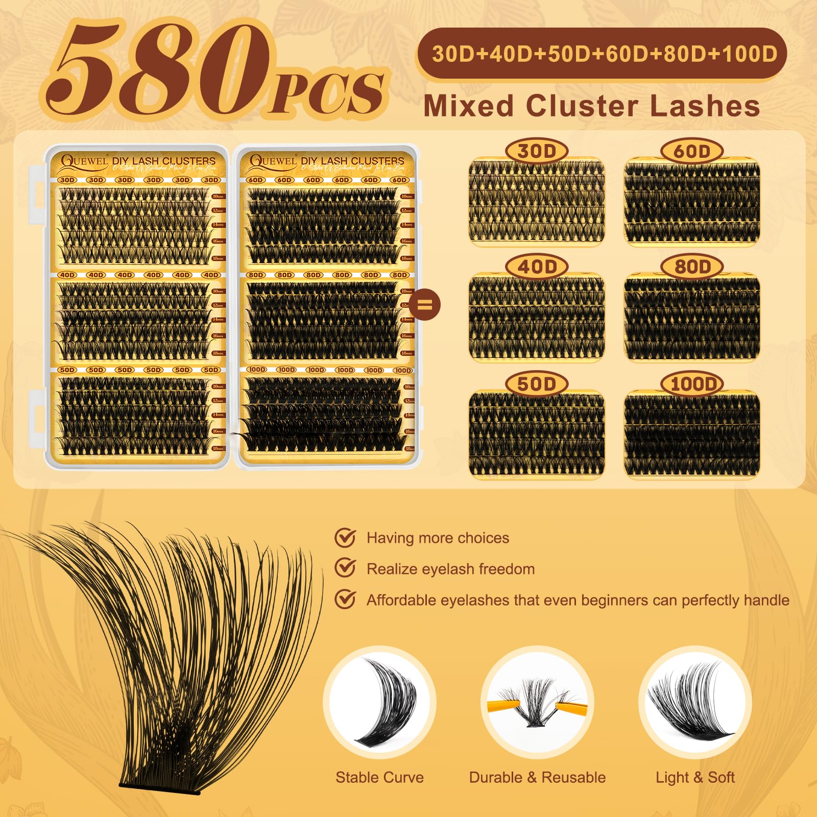 QUEWEL clústeres 30D-100D, densidades para looks naturales