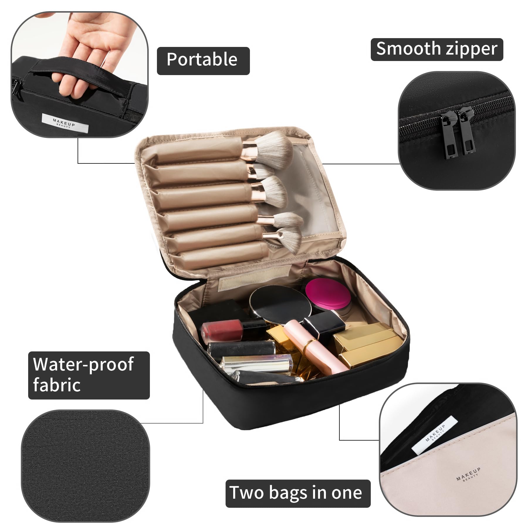 Queboom bolsa maquillaje con forro impermeable protege tus cosméticos.