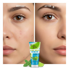 Aplicación suave del exfoliante Mint Julep en la palma para uso diario.