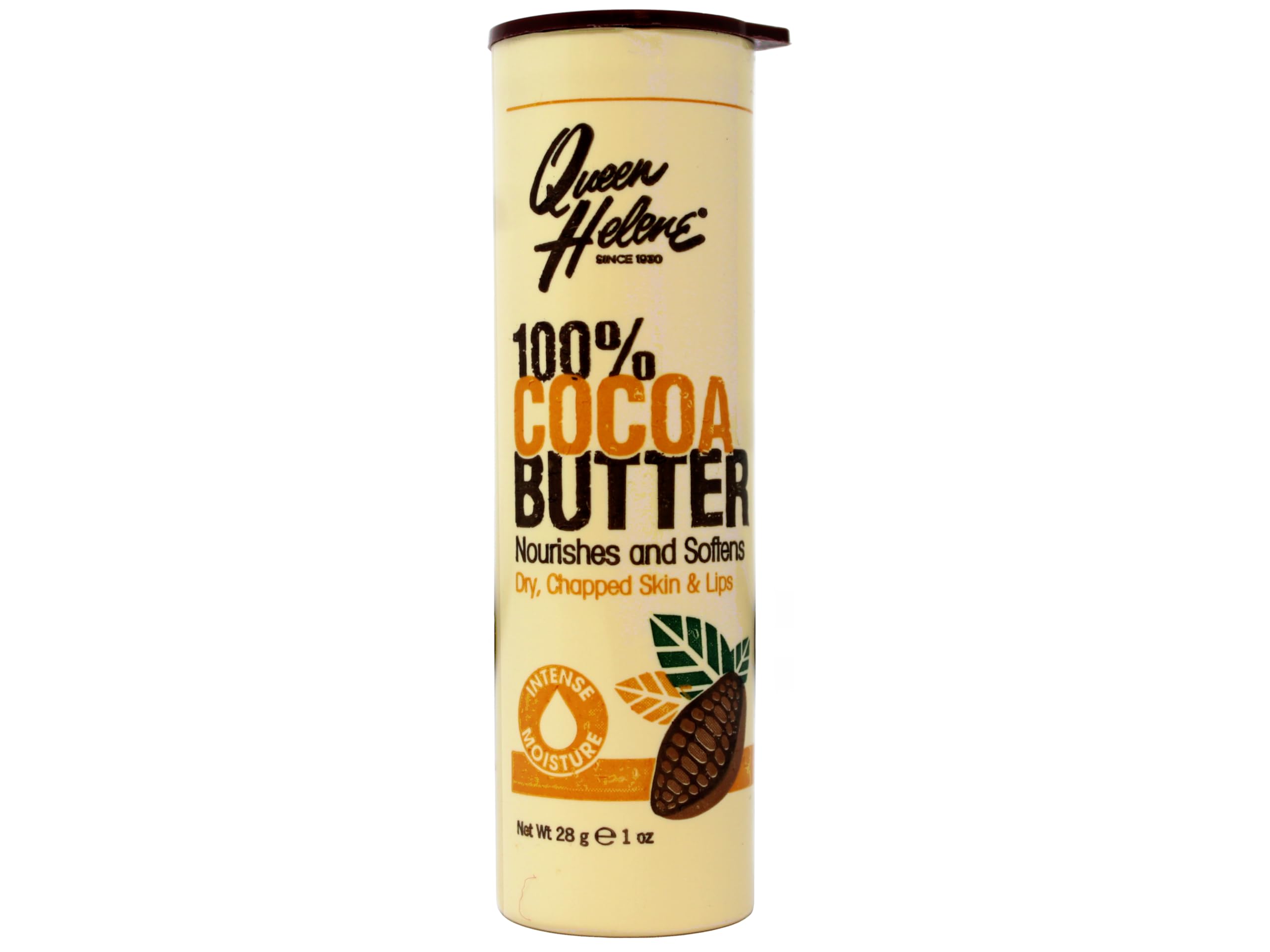 Queen Helene barra de manteca de cacao de 1 oz en envase compacto para hidratación diaria.