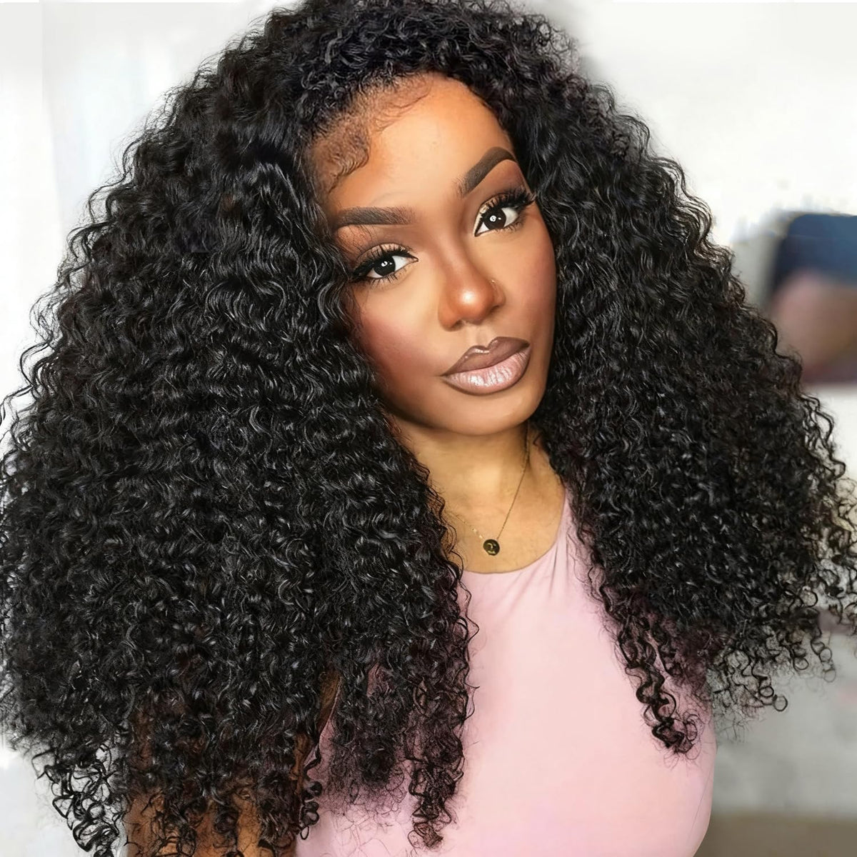 Querary Kinky Curly media peluca 20'' con línea invisible: peinado rápido.