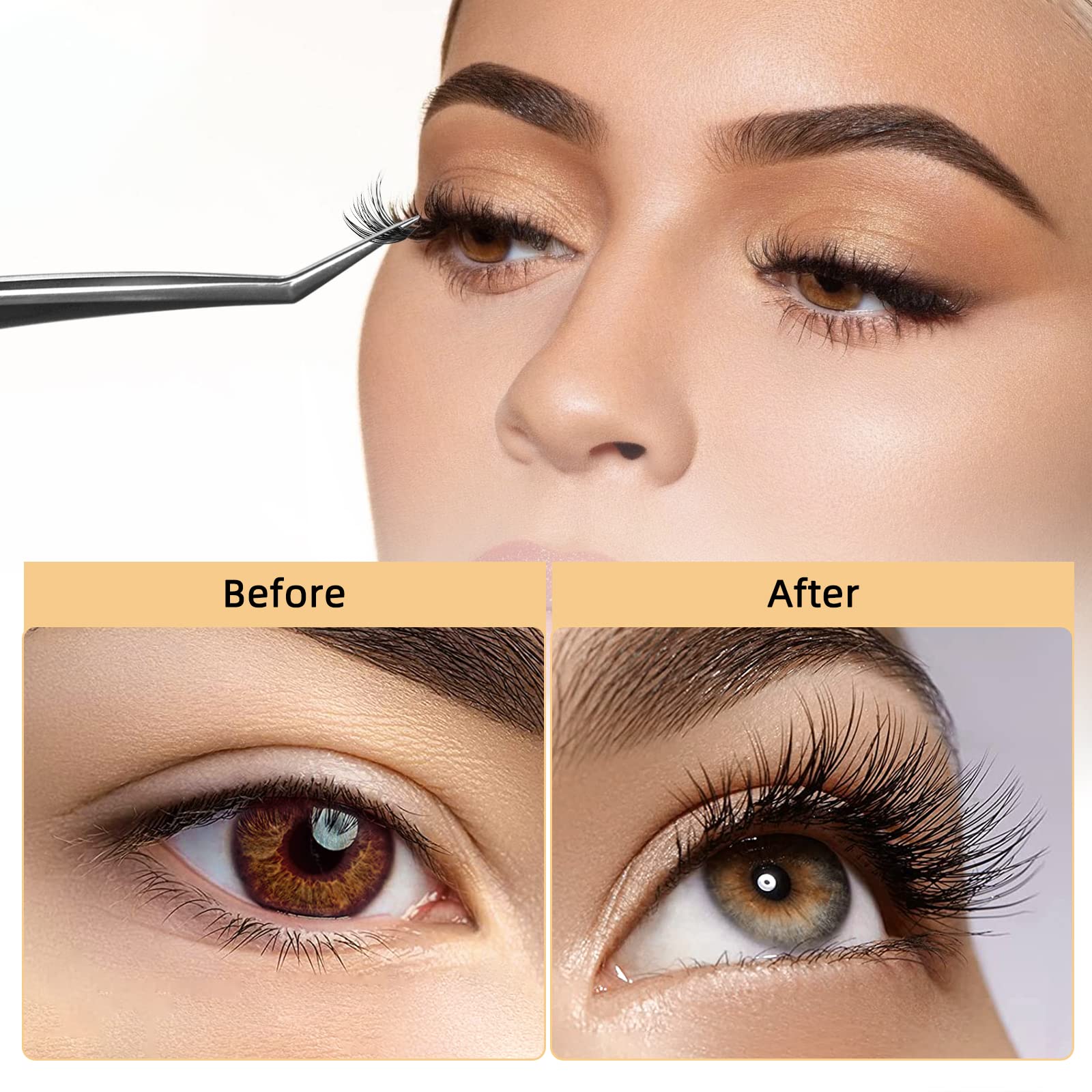 QUEWEL Cluster Pestañas con mezcla de curvaturas para natural o dramático.