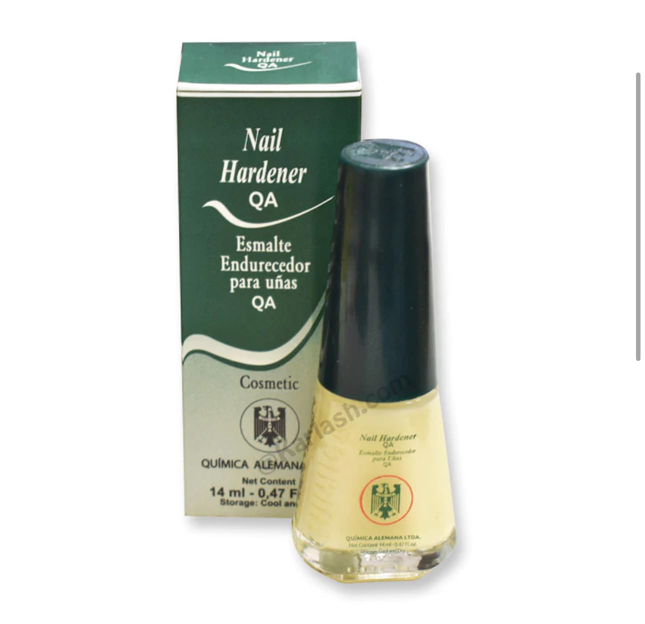 Química Alemana endurecedor de uñas 0.47 oz para fortalecimiento y acabado claro.