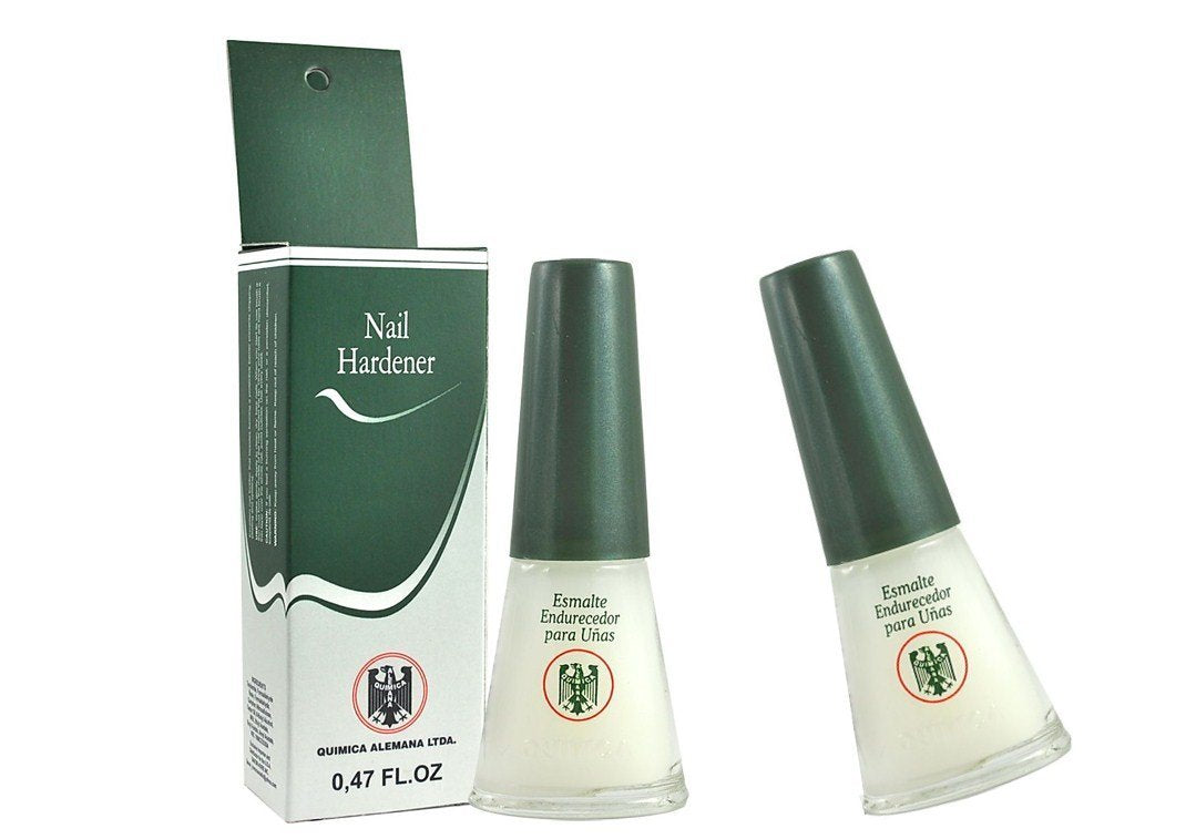 Endurecedor de uñas Química Alemana: bote de aplicación, protege uñas débiles.