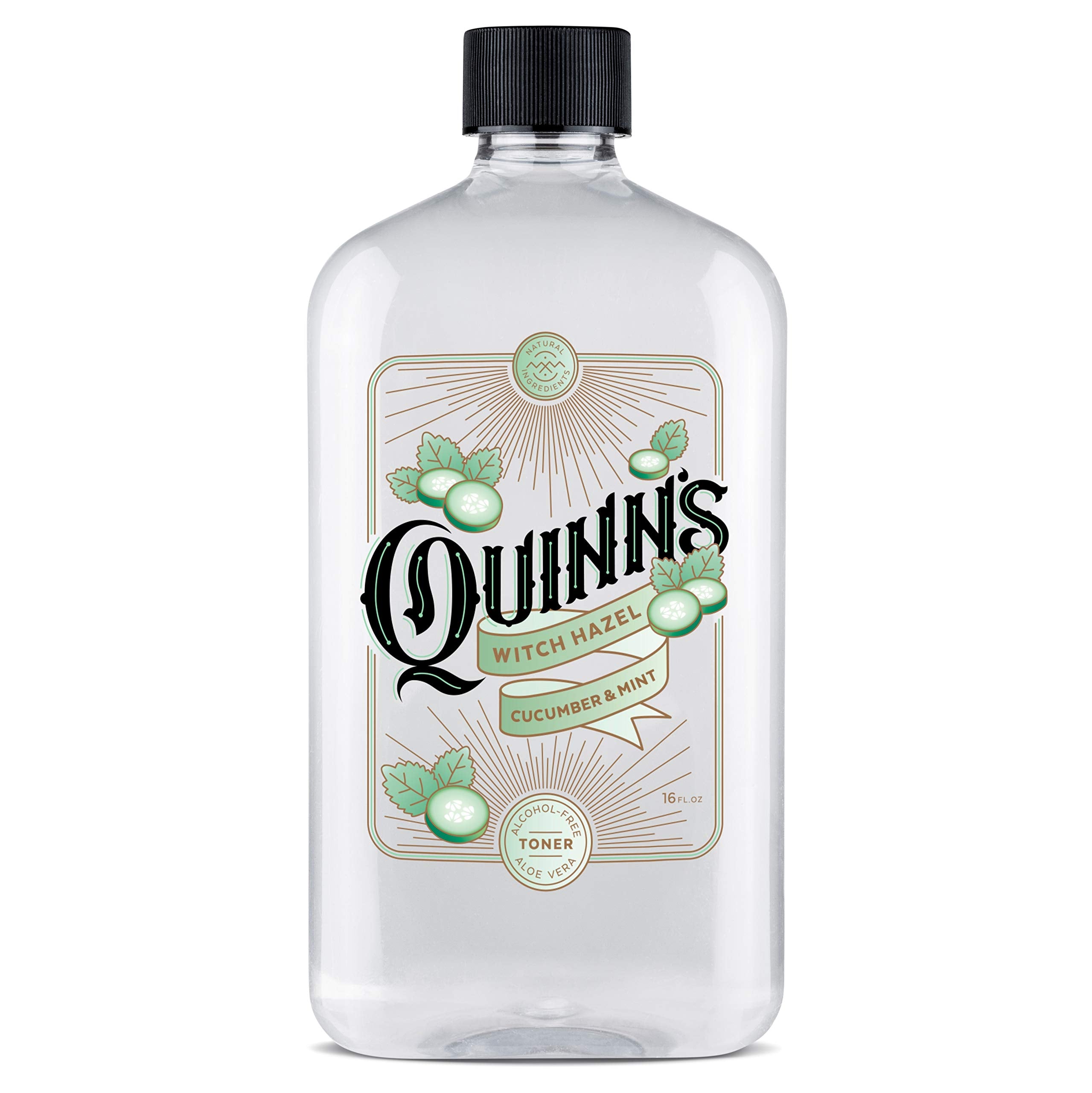 Quinn's hamamelis sin alcohol, botella frontal, limpieza suave para la piel.