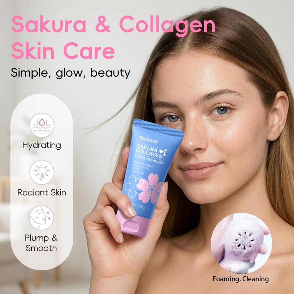 QUIYUM Sakura toner applied to refresh and balance the skin.