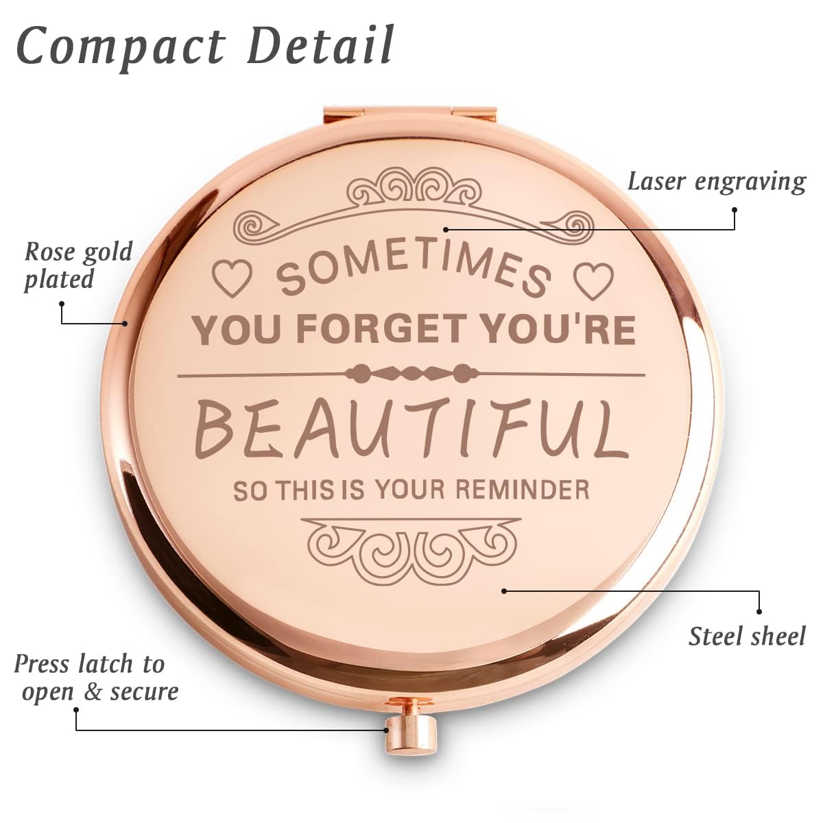 Espejo compacto QUSTGO con grabado láser para un regalo personalizado.