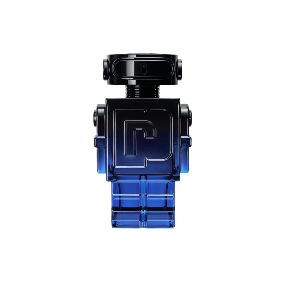 Rabanne Phantom Intense: botella negra-azul, presencia elegante para ocasiones nocturnas.