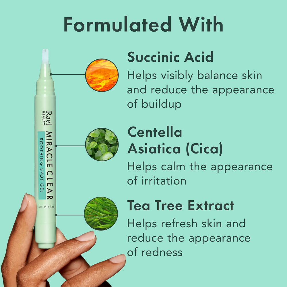 Close-up of Rael gel applied to a blemish for early spot care.
