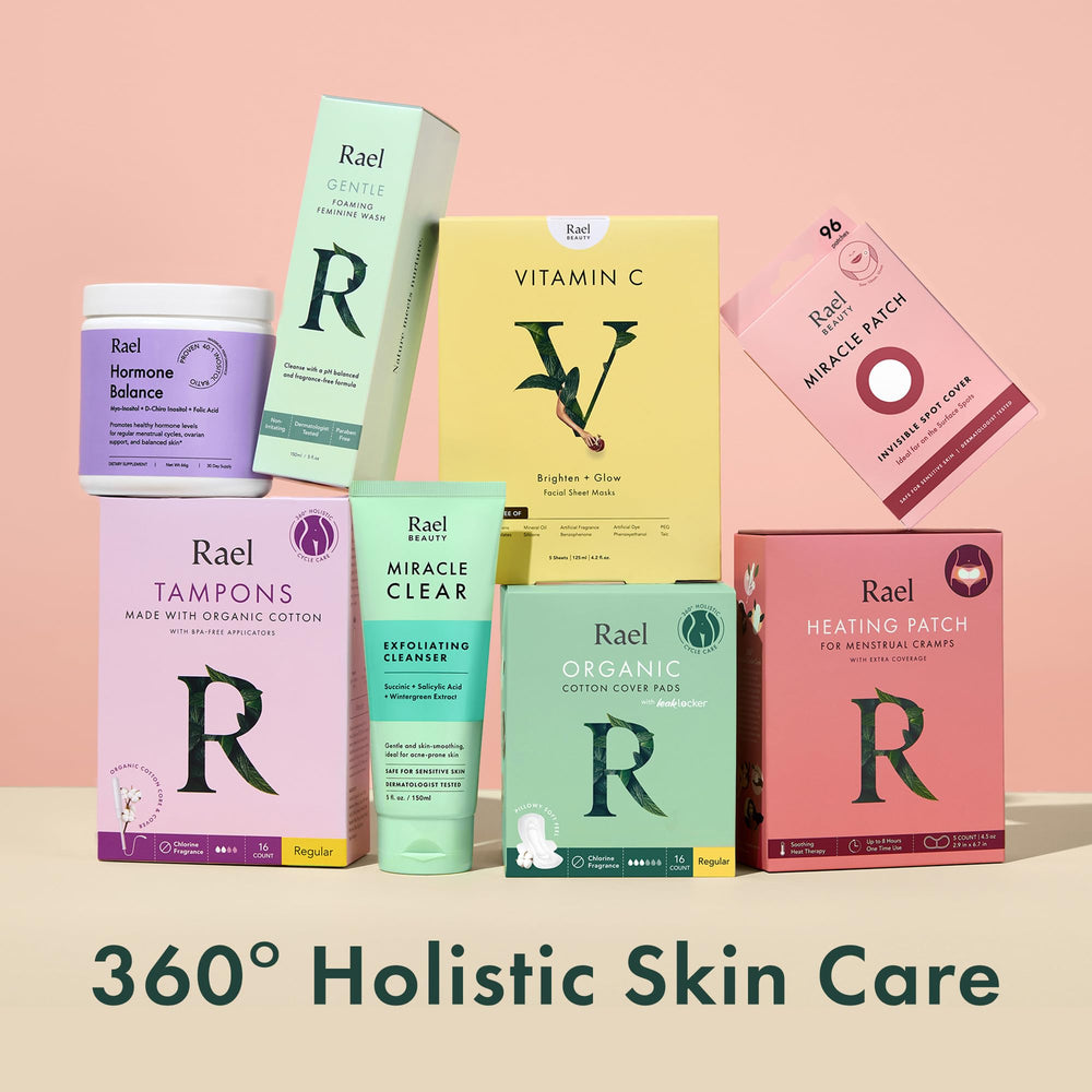 Rael packaging image, compact and travel-friendly blemish care.