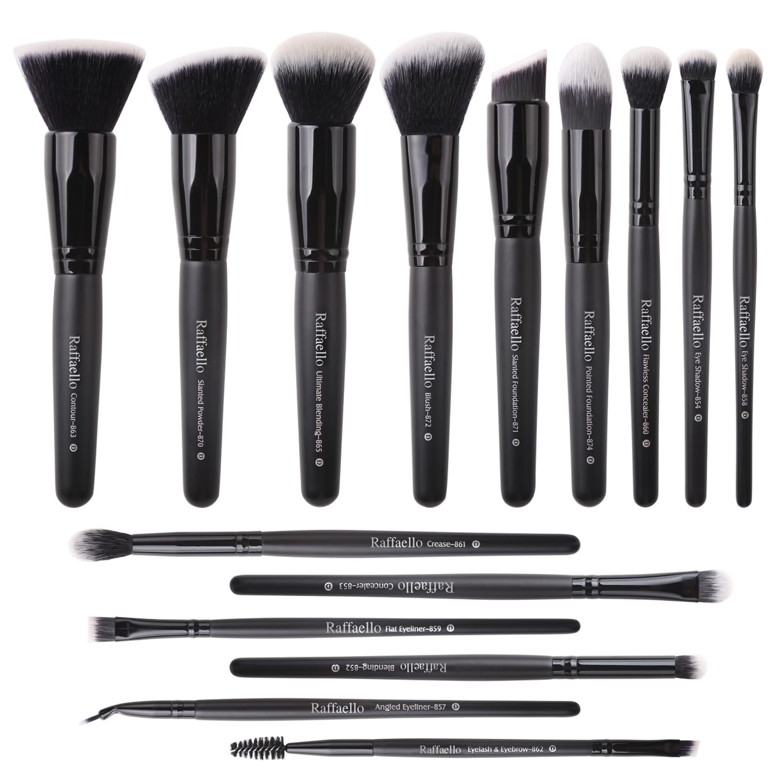 Conjunto Raffaello de 15 brochas para maquillaje, listo para uso diario.