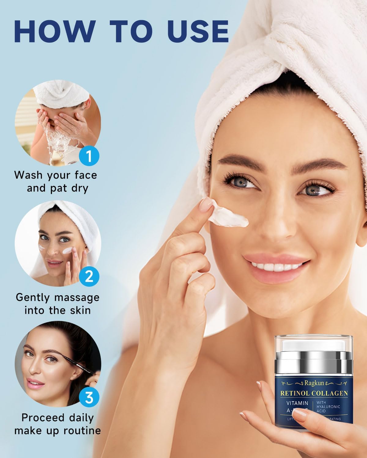 Ragkun Crème Retinol Pompe Airless assure une application homogène sans air.