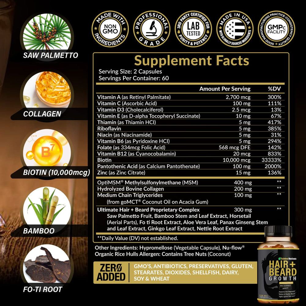 Rainbow Nutrients biotine 10000mcg – soutien potentiel de vitalité capillaire