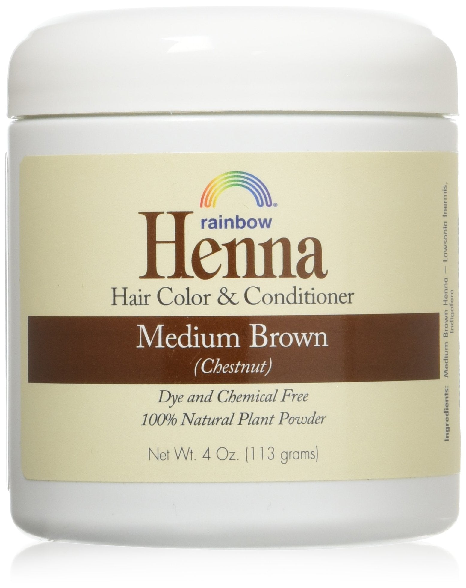 Rainbow Research Henna Persa Med Brown, botella para tinte natural en el cabello.