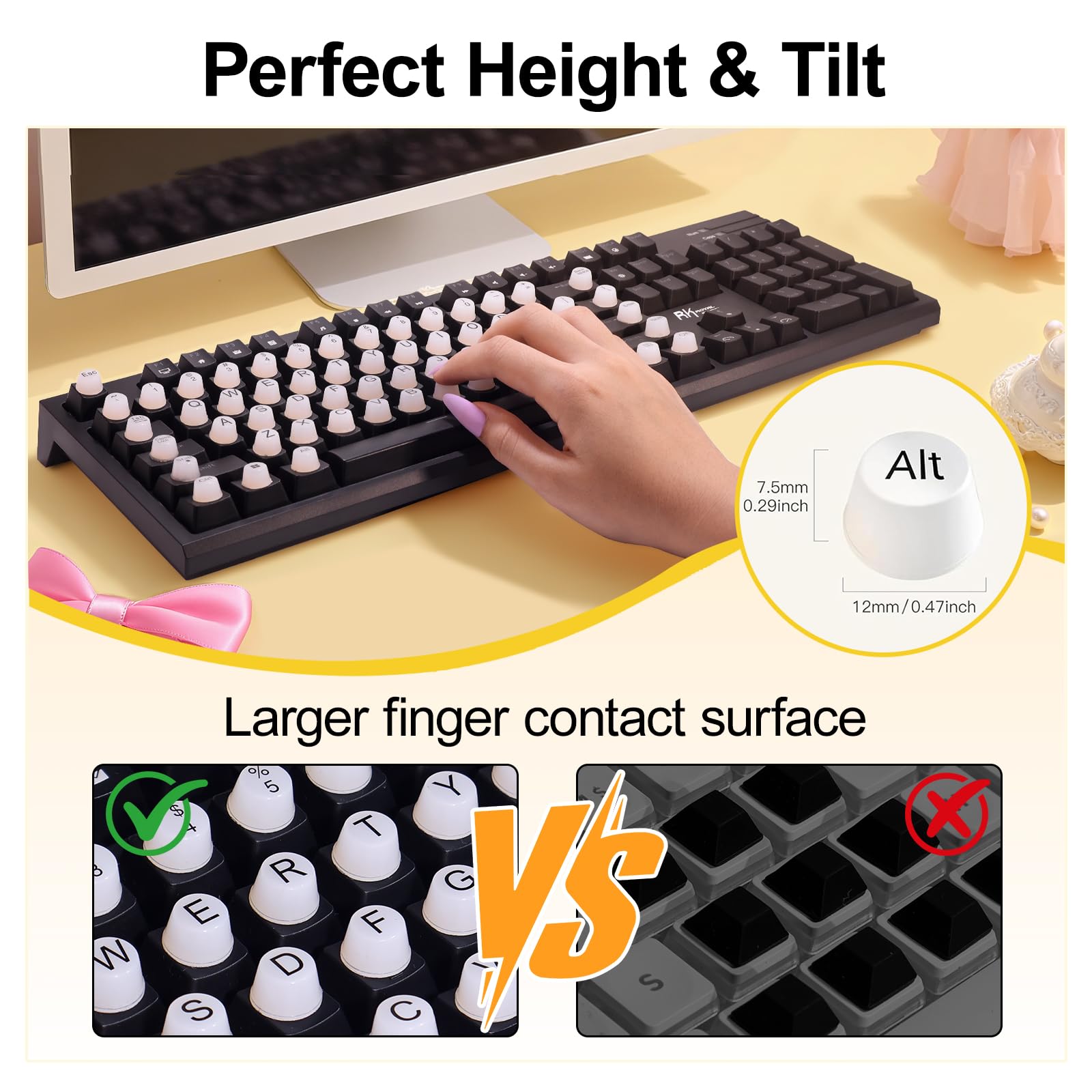 Raised Button teclas con grabado laser, alta legibilidad y durabilidad.