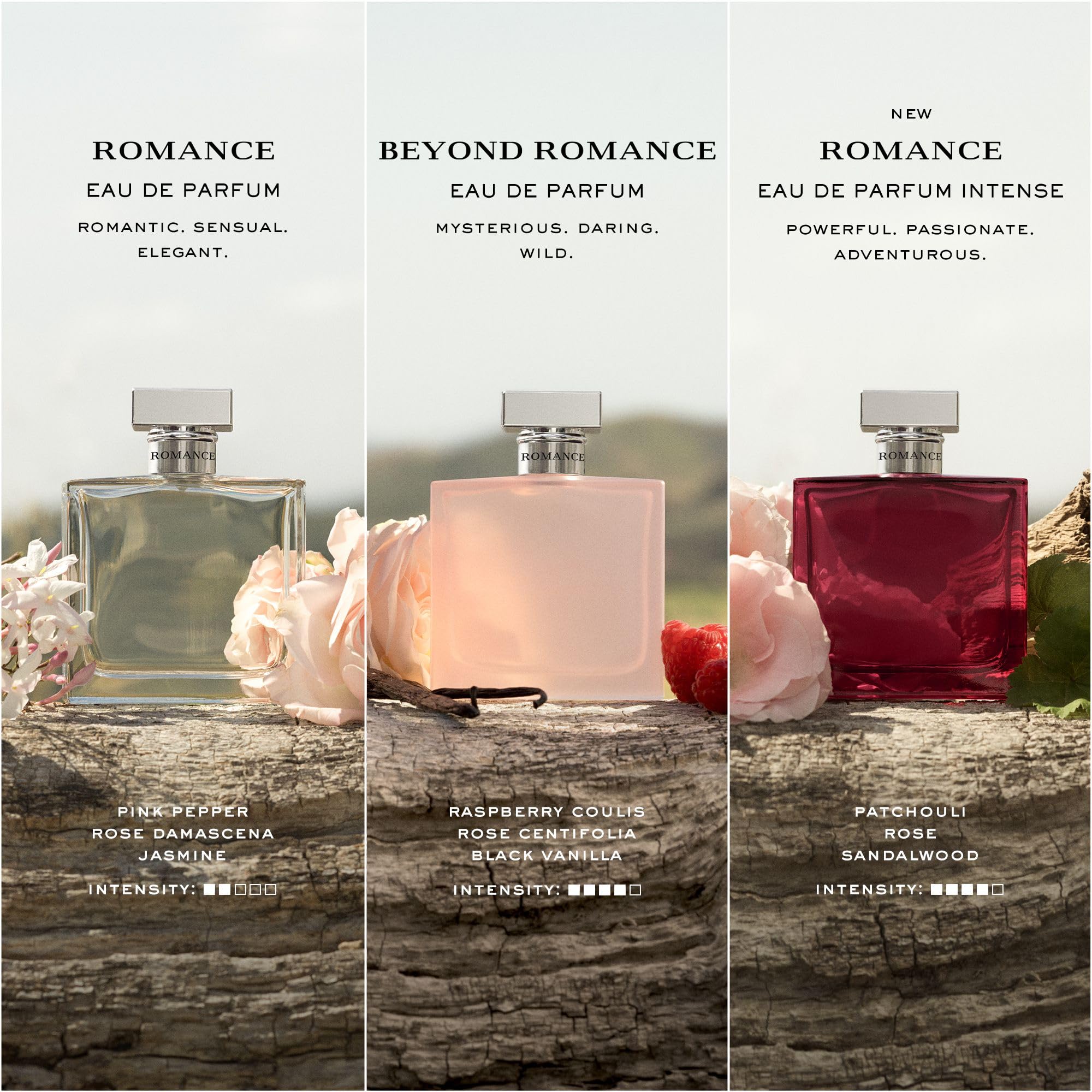 Ralph Lauren Romance, frasco pulso, suavidad y control en la aplicación.
