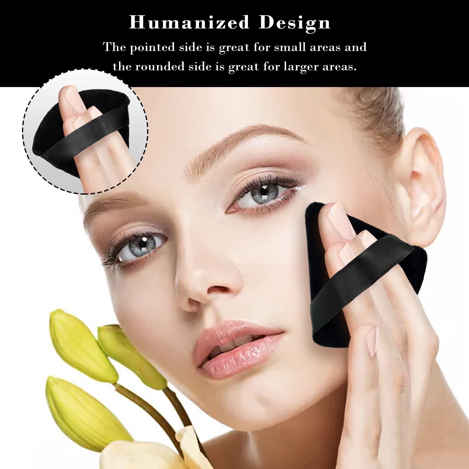 Esponja triangular RAREIUS, tamaño ergonómico para un agarre cómodo durante el maquillaje.