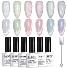 RARJSM Aurora: efecto ojo-gato en gel, set de 6 colores para uñas deslumbrantes