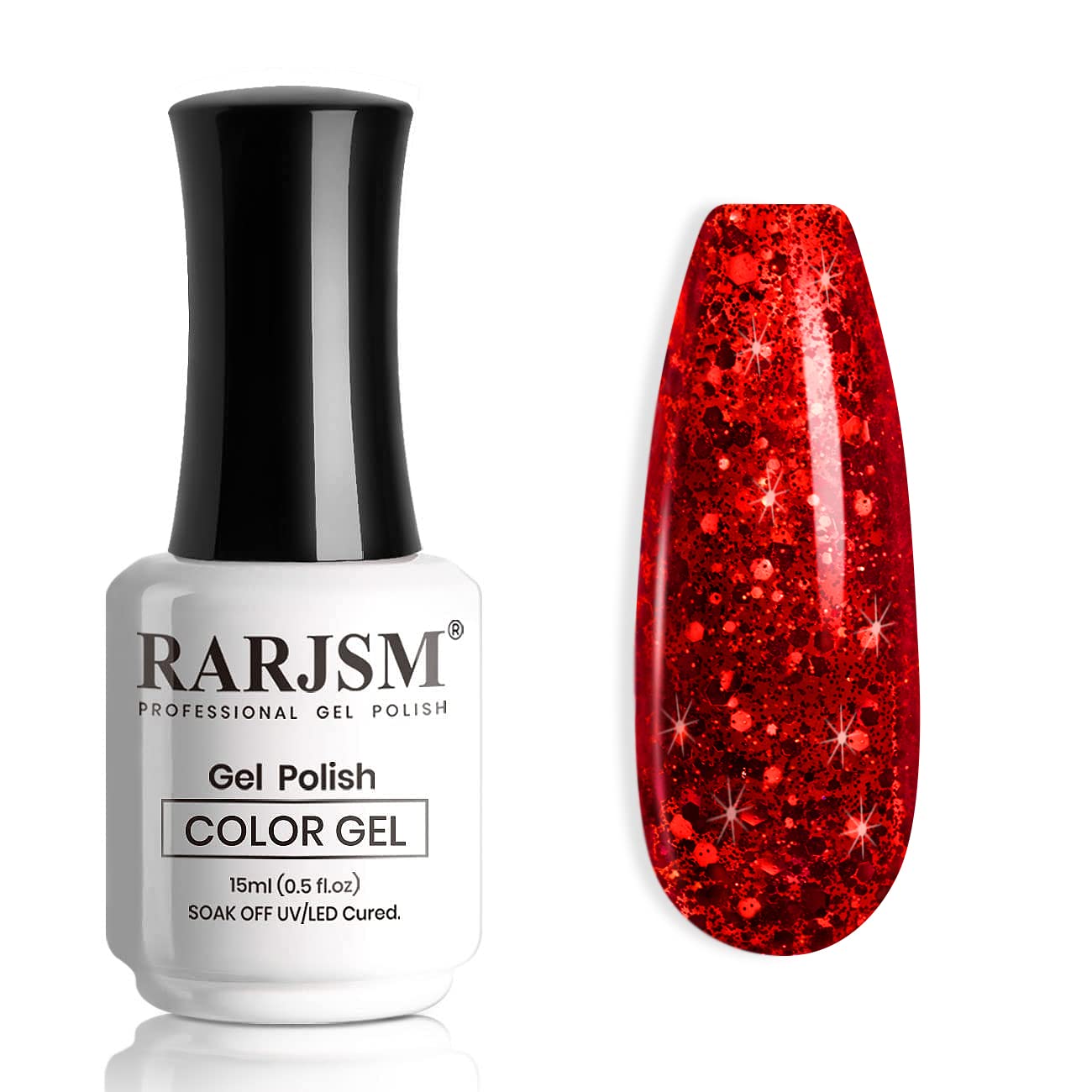RARJSM Esmalte gel glitter rojo iridiscente en botella de 15 ml para uñas
