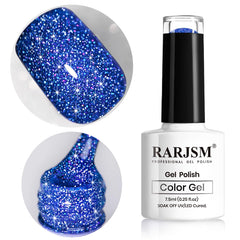 RARJSM esmalte gel azul real con brillo reflectante para uñas.