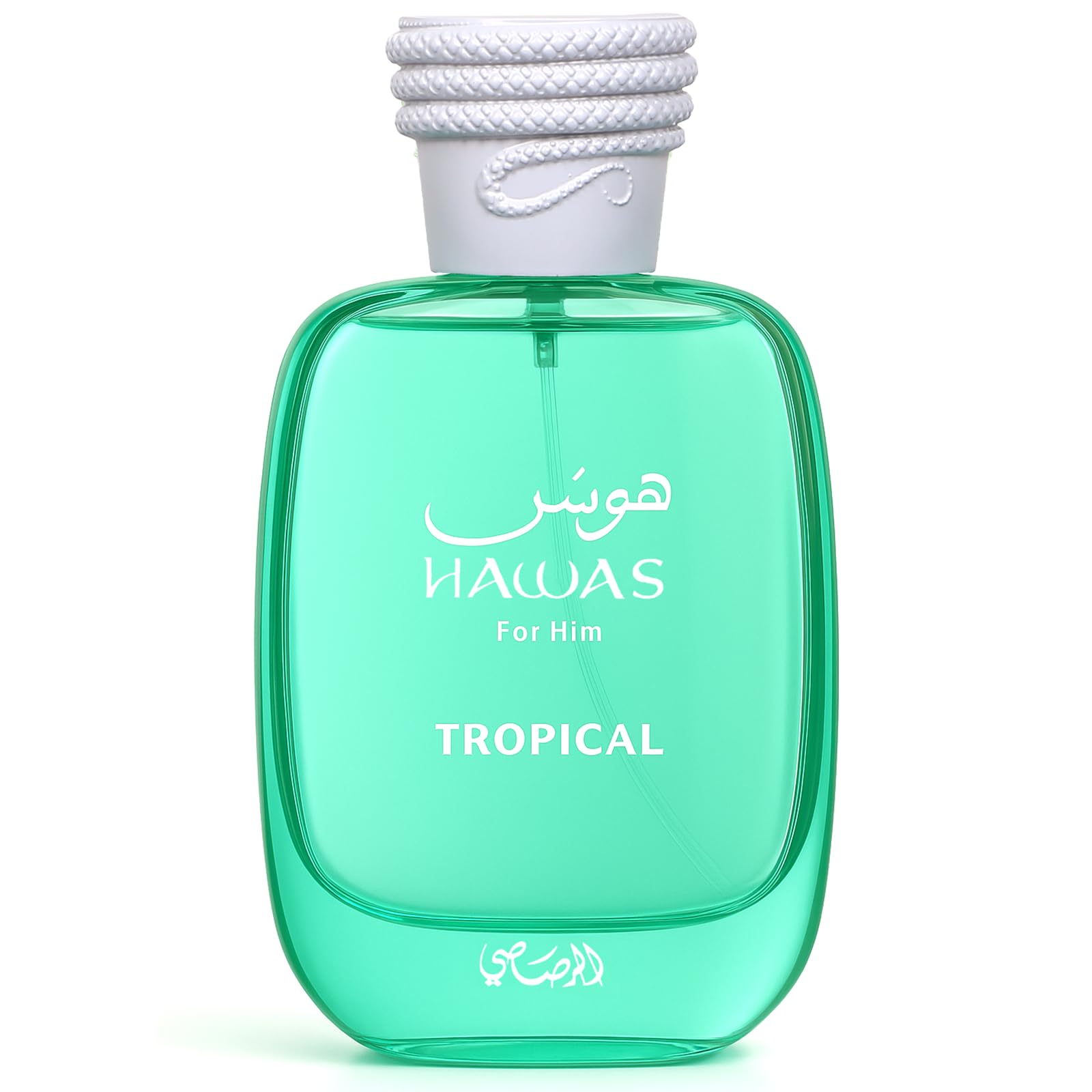 Rasasi Hawas Tropical en frasco, aroma fresco para uso diario y confianza