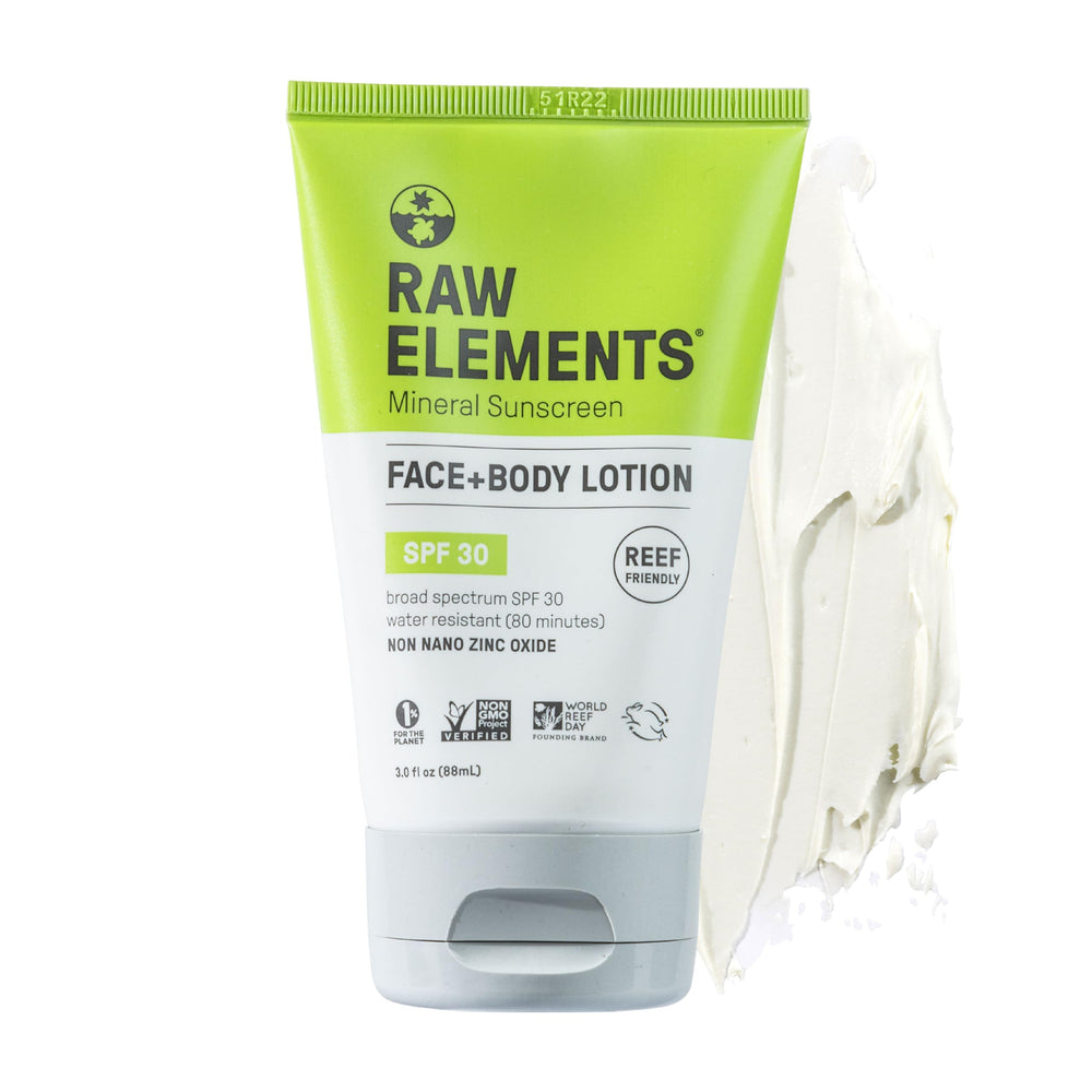 Raw Elements protector solar mineral en tubo SPF 30 para uso diario.