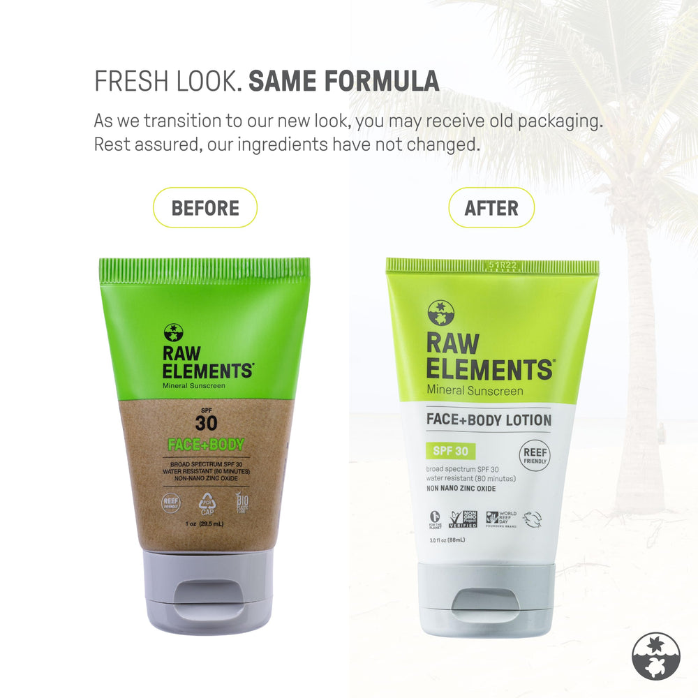 Textura cremosa de Raw Elements protector solar mineral para piel suave.