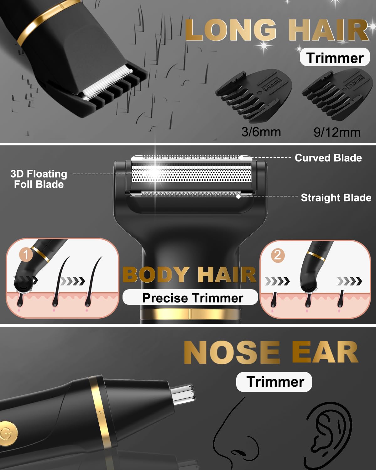 RAXMETRY corte cuerpo pelo 3 en 1 con diseño ergonómico