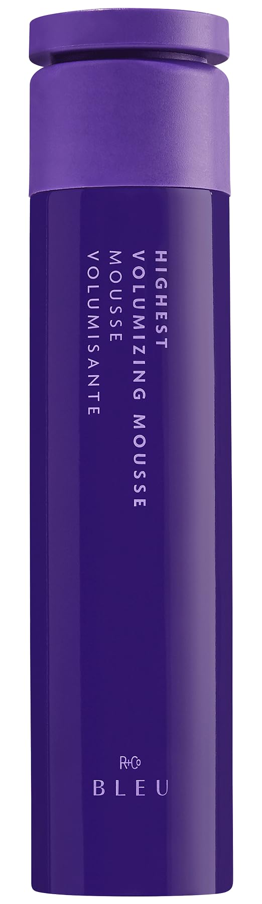 R+Co BLEU Mousse de volumen máximo: botella que sugiere cuerpo y brillo.