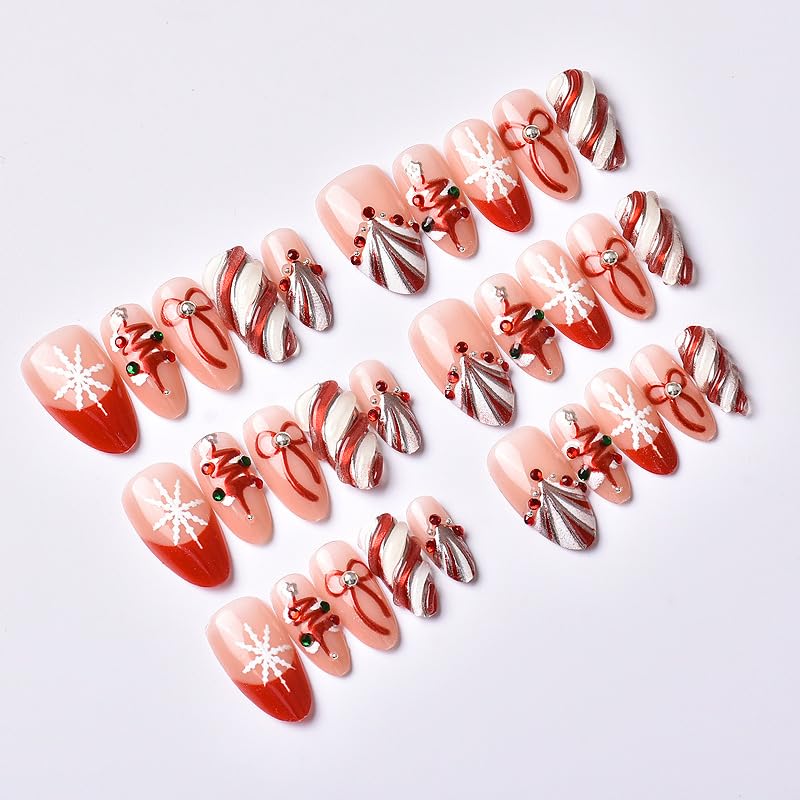 Rdntbeu uñas navidad almendra media: forma cómoda para uñas naturales.