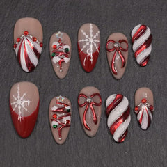 Rdntbeu uñas navidad arbol rayas: diseño festivo para estilos diarios.